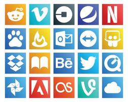 20 social media ikon packa Inklusive PIP Behance baidu ibooks slideshare vektor