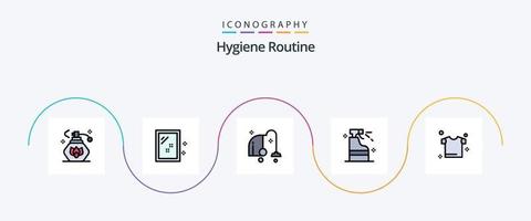 hygien rutin- linje fylld platt 5 ikon packa Inklusive skjorta. kläder. elektrisk. produkt. rengöring vektor