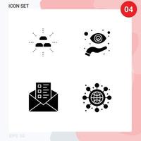 Piktogrammsatz aus 4 einfachen soliden Glyphen von Balken Vision Einkommen Fokus Mail editierbare Vektordesign-Elemente vektor