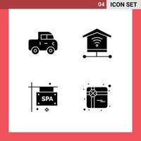 Stock Vector Icon Pack mit 4 Zeilen Zeichen und Symbolen für Car Spa Sign Board Security Board Shopping editierbare Vektordesign-Elemente