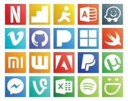 20 Social Media Icon Pack inklusive Vine Utorrent Pandora Paypal Wattpad vektor