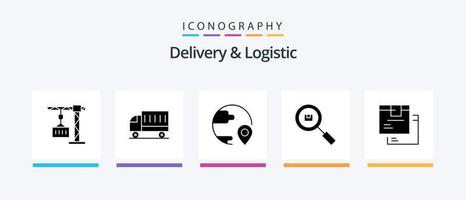 leverans och logistisk glyf 5 ikon packa Inklusive hitta. låda. transport. frakt. global. kreativ ikoner design vektor