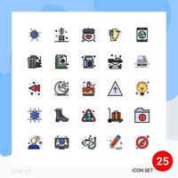 moderner Satz von 25 gefüllten Linien, flachen Farben und Symbolen wie Mobilität, menschlicher Schutz, verbundener Schild, editierbare Vektordesign-Elemente vektor