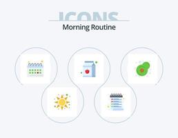 Morgenroutine flach Icon Pack 5 Icon Design. braten. Frühstück. Uhr. Flasche. Saft vektor