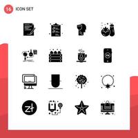 grupp av 16 fast glyfer tecken och symboler för vegetabiliska handla lista data manlig redigerbar vektor design element