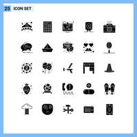 25 thematische Vektor-Solid-Glyphen und bearbeitbare Symbole der Fotografie spielen Herz-Computing-Musik, bearbeitbare Vektordesign-Elemente vektor