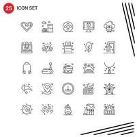25 universelle Linienzeichen Symbole für Fotosperre Kareem Internet Multimedia editierbare Vektordesign-Elemente vektor