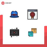 4 universelle Filledline-Flachfarben für Web- und mobile Anwendungen mit Video-Award-Online-Dateien, editierbare Vektordesign-Elemente vektor
