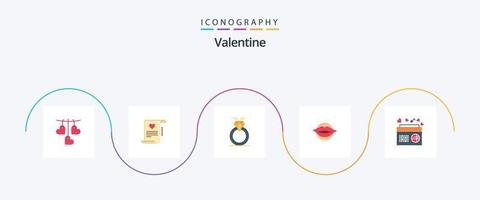 Valentine Flat 5 Icon Pack inklusive Ring. Tag. Brief. Valentinsgrüße. Heiratskarte vektor