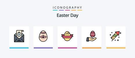 Osterlinie gefüllt 5 Icon Pack inklusive Ostern. Tag. Kuchen. Ostern. Feuerwerk. kreatives Symboldesign vektor