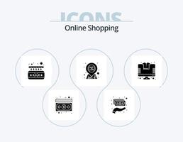 Online-Shopping-Glyphen-Icon-Pack 5 Icon-Design. Einkaufen. Verkauf. Planke. Markt. Rabatt vektor