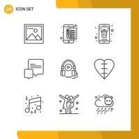 uppsättning av 9 modern ui ikoner symboler tecken för kurs meddelanden app konversation smartphone redigerbar vektor design element