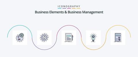 Business-Elemente und Business-Management-Linie gefüllt Flat 5 Icon Pack einschließlich Innovation. entwickeln. arbeiten. Birne. Papier vektor