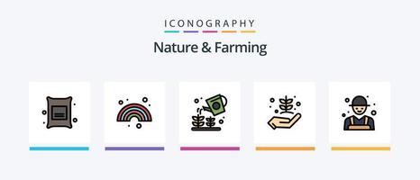 natur och jordbruk linje fylld 5 ikon packa Inklusive mat. jordbruk. lantbruk. insekter. fjäril. kreativ ikoner design vektor