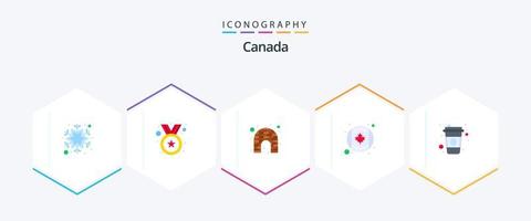 kanada 25 platt ikon packa Inklusive skidåkning. kaffe. Kanada. flagga. kanada vektor
