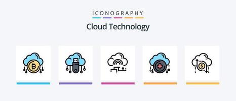 moln teknologi linje fylld 5 ikon packa Inklusive skydda. moln. moln. pil. gåva. kreativ ikoner design vektor