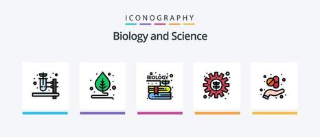 Biologie-Linie gefüllt 5 Icon Pack inklusive Kolben. Anlage. Anzeige. Garten. Bildschirm. kreatives Symboldesign vektor