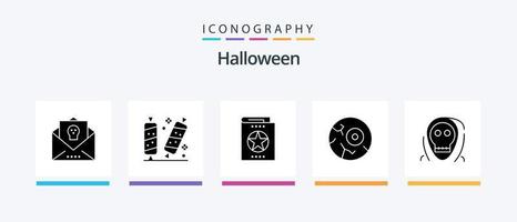 halloween glyf 5 ikon packa Inklusive natt. halloween. socker. inlärning. halloween. kreativ ikoner design vektor