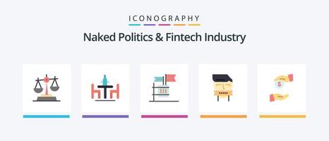 naken politik och fintech industri platt 5 ikon packa Inklusive stänga. mun. möte. gisslan. sopor. kreativ ikoner design vektor