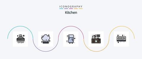 Küchenlinie gefülltes flaches 5-Icon-Paket einschließlich . Essen. Küche. Kochen. Küche eingerichtet vektor