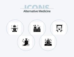 alternativ medicin glyf ikon packa 5 ikon design. musik. friskvård. träning. spa. varm vektor