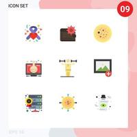 mobil gränssnitt platt Färg uppsättning av 9 piktogram av inlärning elearning personlig restaurang pepperoni redigerbar vektor design element