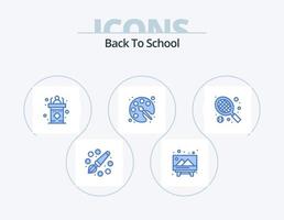 zurück zur Schule blau Icon Pack 5 Icon Design. Schläger. Zeichnung. Klassenzimmer. Farbe. Rede vektor
