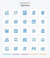 Creative High School 25 Blue Icon Pack wie Mathe. Buchhaltung. Computer. Korbnetz. Basketball vektor