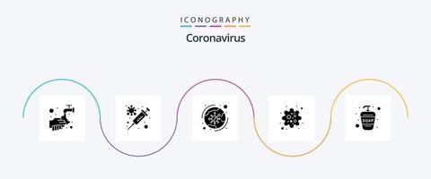 Coronavirus Glyph 5 Icon Pack inklusive Handwäsche. Erreger. Virus. Partikel. Covid vektor