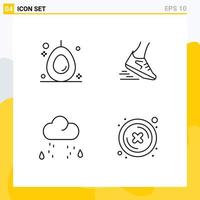 Stock Vector Icon Pack mit 4 Zeilenzeichen und Symbolen für Avocado-Schnee-Schnellläufer-Regen editierbare Vektordesign-Elemente