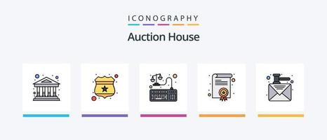 Auktionslinie gefüllt 5 Icon Pack inklusive Gericht. Gesetz. Richter. Gerechtigkeit. Rechtsanwalt. kreatives Symboldesign vektor