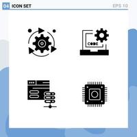4 fast glyf begrepp för webbplatser mobil och appar miljö programmering redskap kodning nätverk server redigerbar vektor design element