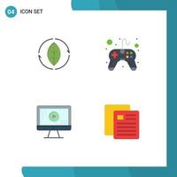 Stock Vector Icon Pack mit 4 Zeilen Zeichen und Symbolen für Energiemonitor Power Game Musik editierbare Vektordesign-Elemente