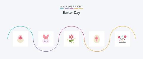 Ostern Flat 5 Icon Pack inklusive Pflanze. Dekoration. Blume. Zeichen. Ostern vektor