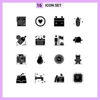 Aktienvektor-Icon-Pack mit 16 Zeilenzeichen und Symbolen für Target-Tag-Batterie-Süßigkeiten-Party editierbare Vektordesign-Elemente vektor