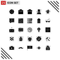 Solides Glyphenpaket mit 25 universellen Symbolen für bearbeitbare Vektordesign-Elemente für Videoschutz, Mode, Krankenversicherung vektor