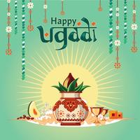 Illustration für glückliches Ugadi mit der netten und schönen Designillustration