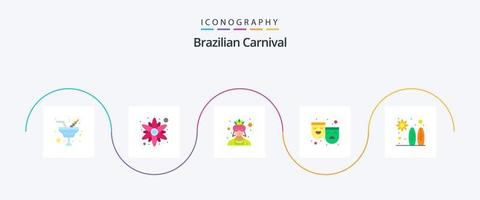 Brasilianischer Karneval Flat 5 Icon Pack inklusive Surfen. Strand. Benutzerbild. glücklich traurig. Rollen vektor