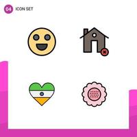 Filledline Flat Color Pack mit 4 universellen Symbolen von Emojis flg Gebäuden Estate Heartflag editierbare Vektordesign-Elemente vektor