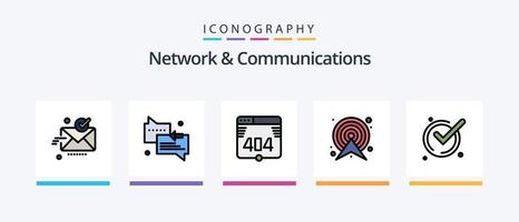 Netzwerk- und Kommunikationsleitung gefülltes 5-Icon-Paket einschließlich E-Learning. Forderung. Fahrkarte. Pfeil. Mitteilungen. kreatives Symboldesign vektor