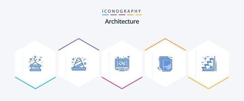 Architektur 25 blaues Symbolpaket einschließlich Unternehmensarchitektur. lieferbar. Konstruktion. planen. Design vektor