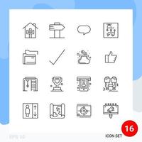mobil gränssnitt översikt uppsättning av 16 piktogram av kolla upp server chattar mapp pil redigerbar vektor design element