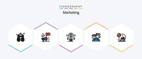 Marketing-Icon-Paket mit 25 gefüllten Linien inklusive Analyse. Finanzen. Gehirn. Richtung. Vorstellung vektor