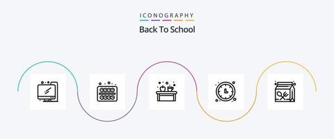 Back to School Line 5 Icon Pack inklusive Karton. Timer. Tasse. Zeitbewahrer. Uhr vektor