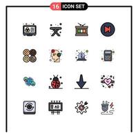 Stock Vector Icon Pack mit 16 Zeilenzeichen und Symbolen für Food Donut Drum nächster Pfeil editierbare kreative Vektordesign-Elemente