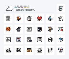 Gym 25 linje fylld ikon packa Inklusive sport. hantel. styrelse. slå. kärlek vektor