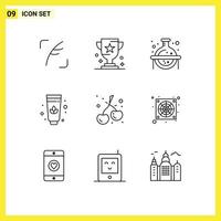 Stock Vector Icon Pack mit 9 Zeilen Zeichen und Symbolen für Lebensmittel Beeren Sportcreme Studie editierbare Vektordesign-Elemente