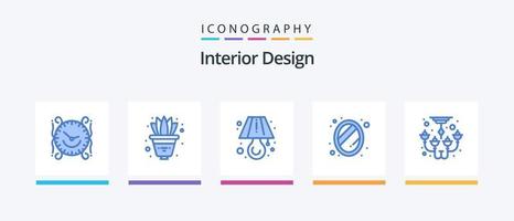 interiör design blå 5 ikon packa Inklusive kristallkrona. dekoration. dekorera. Hem. interiör. kreativ ikoner design vektor