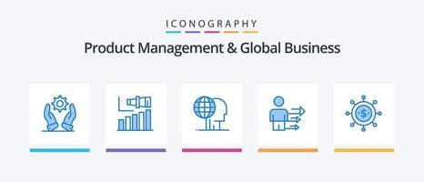 produkt managment och global företag blå 5 ikon packa Inklusive modern. företag. syn. närma sig. marknadsföring. kreativ ikoner design vektor