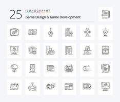 spel design och spel utveckling 25 linje ikon packa Inklusive mikrofon. leva. berättelse. pinne. gaming vektor